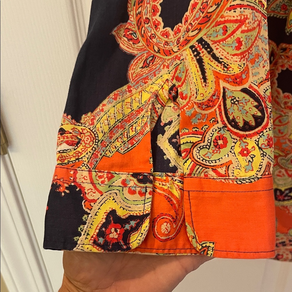 Ralph Lauren Women’s Vibrant Orange Black Paisley Buttondown Blouse Top Size 1X - Picture 4 of 12